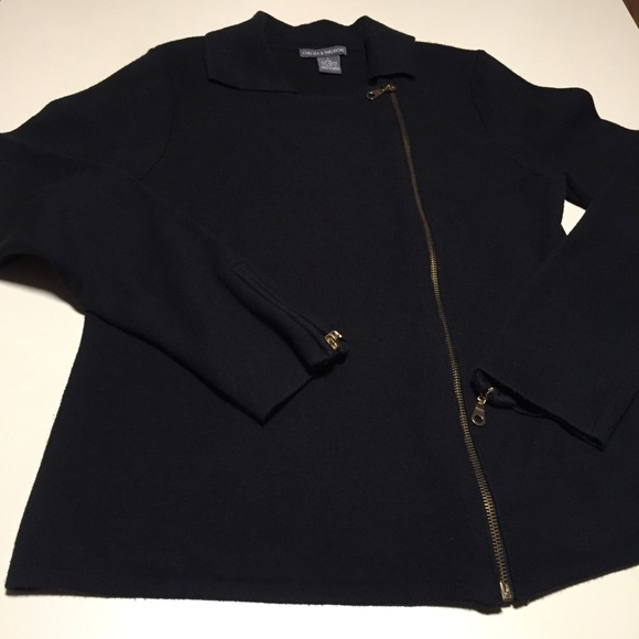 Chelsea & Theodore Sweaters - Chelsea & Theodore Collared Black Moto Zip Sweater
